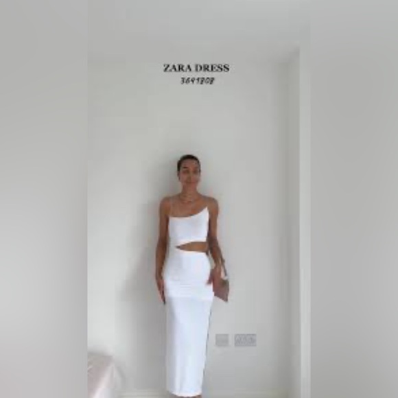 Zara White CUT OUT FITTED ASYMMETRICAL DRESS NWT Size Large - Picture 5 of 6